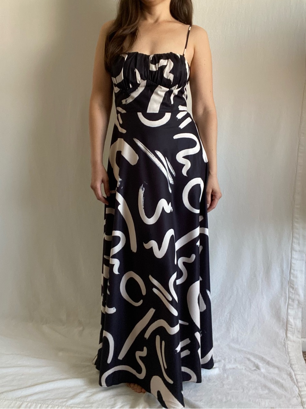 Fortunate One Abstract Brushstroke Black & White Maxi Dress - Women NWOT